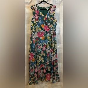 Womens Sleeveless Dress Plus Size 16w Green Floral Easter